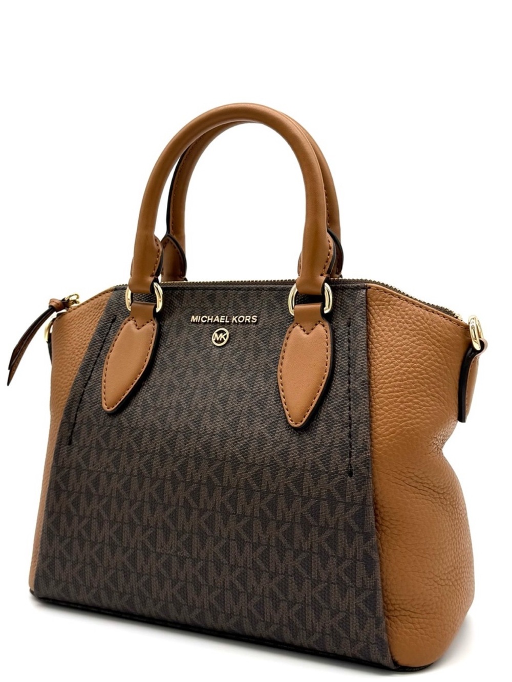 Michael Kors Sienna Medium Logo and Leather Messenger Bag Brown/Acorn